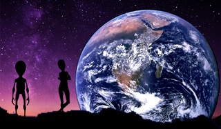Alien silhouettes alongside an image of the globe 