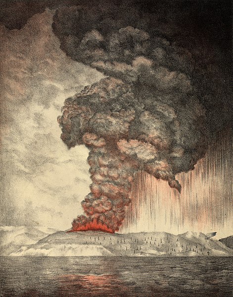 1888 lithograph showing the eruption of Krakatau