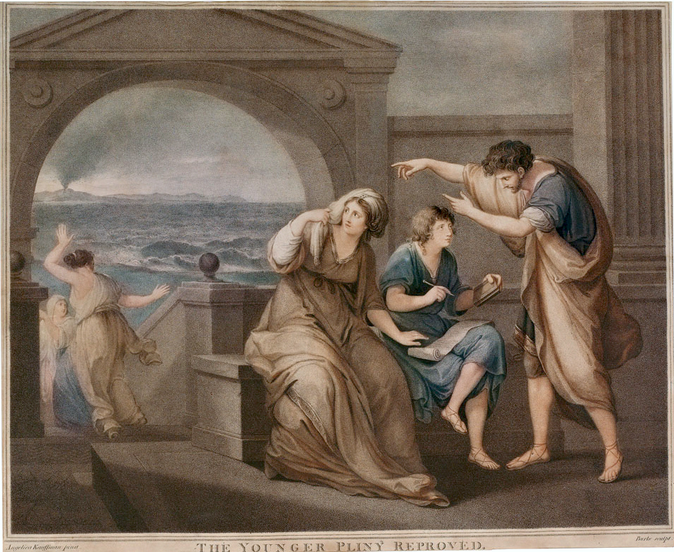 The Younger Pliny Reproved, colorized copperplate print by Thomas Burke (1749–1815) 