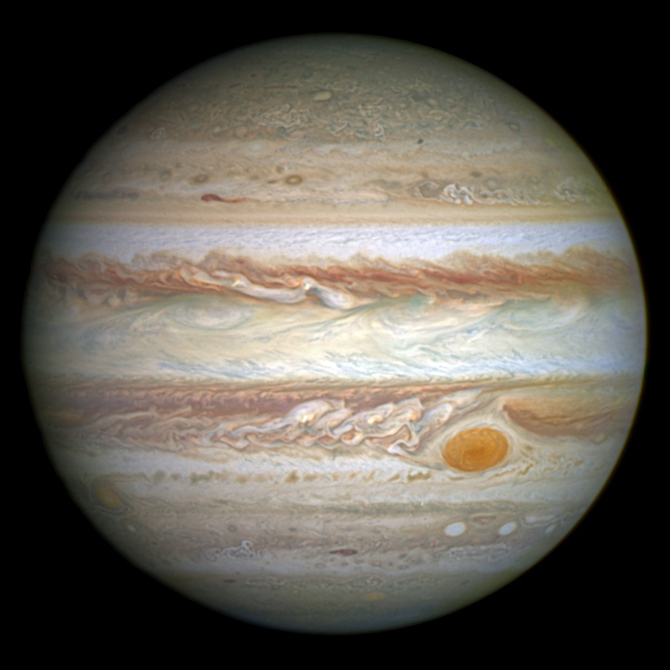 This image of Jupiter was taken in April 2014 by the Hubble telescope. Image credit: NASA, ESA, and A. Simon (Goddard Space Flight Center).