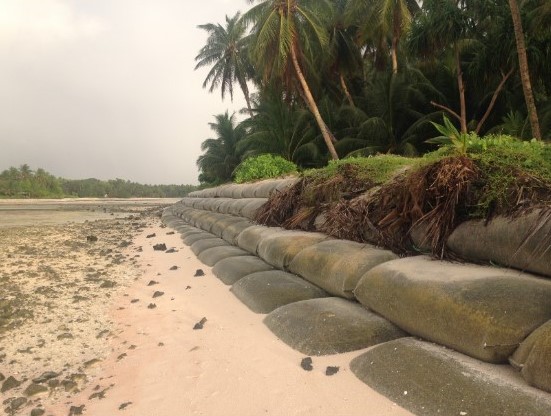 Tuvalu coastline with sea defences 