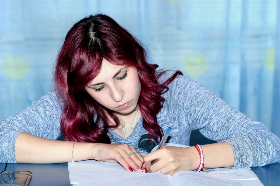 Female student revising