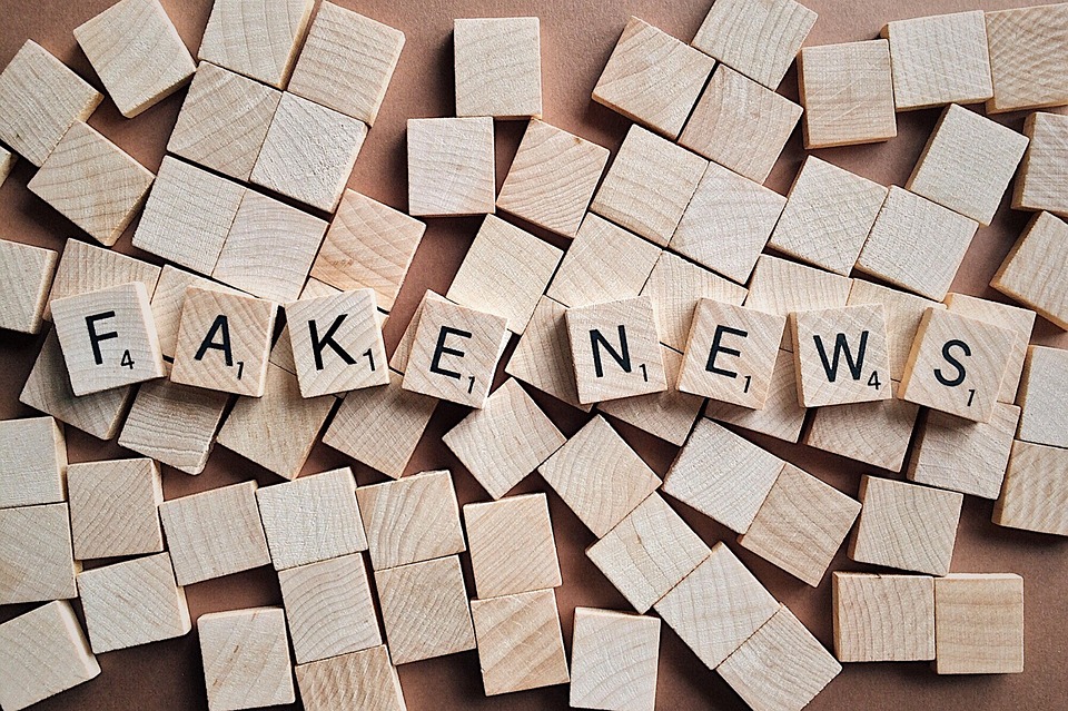Fake news written on scrabble-style wooden pieces